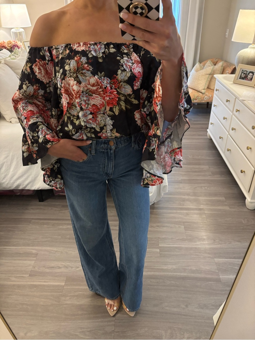 🌹 LPA Floral Off-Shoulder Bell Sleeve Bodysuit
